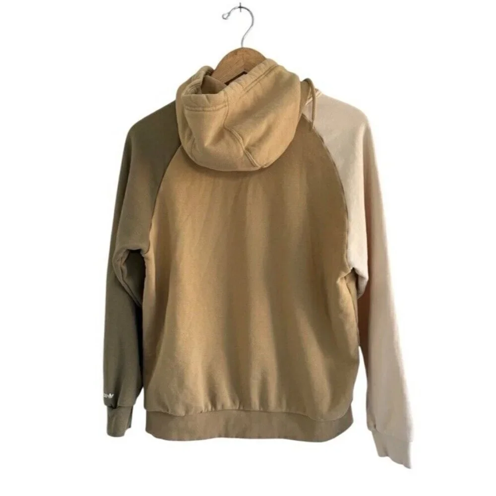 Adidas Men's Sz M Blocked Bold Hoodie Beige Pullover Trefoil Logo (HE0075)